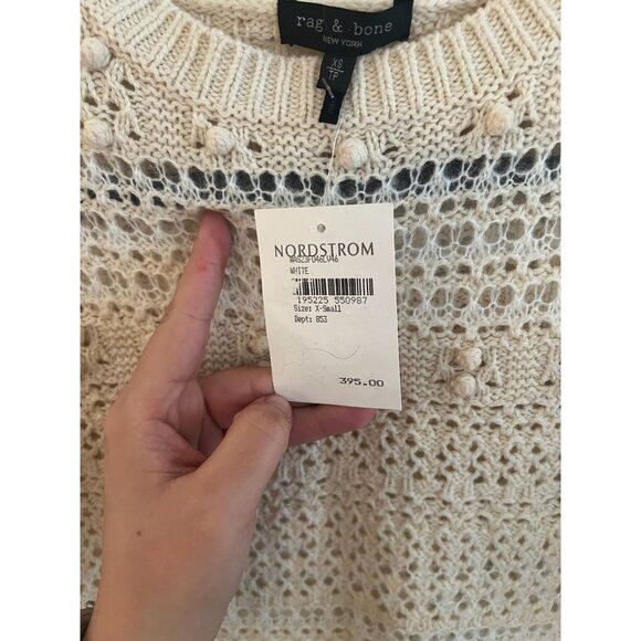 Rag & Bone Wool Blend Crochet Sweater Ivory Knit Crew Neck Size XS NWT - Picture 4 of 6